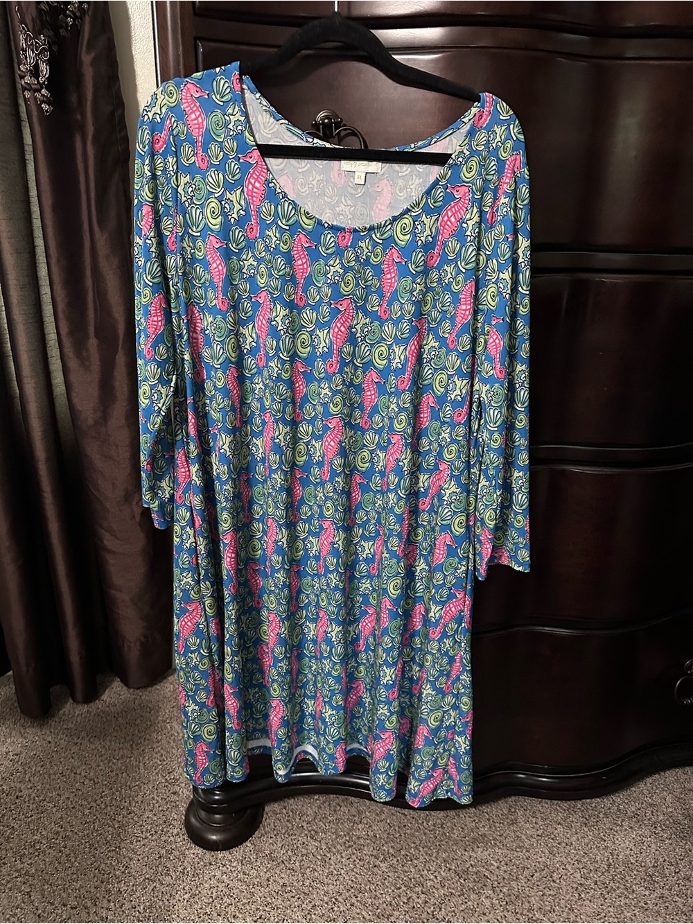 Simply Southern Blue Dress with Pink Seahorse Print